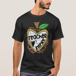 Camiseta Teacher Loves Inspire Leopard Apple School Life