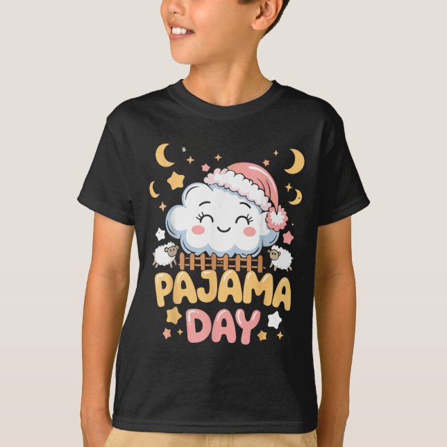 Camiseta Teacher Pajama Day Shirt, Funny Cloud Sleever Scho (Frente)