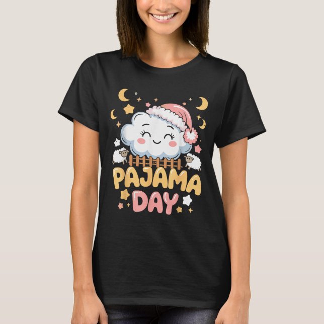Camiseta Teacher Pajama Day Shirt, Funny Cloud Sleever Scho (Frente)
