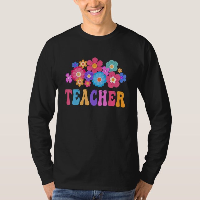 Camiseta Teacher Retro Groovy Flower Inspirational Colorful (Frente)