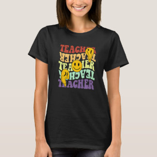 Camiseta teacher retro sunflower smile face back to school