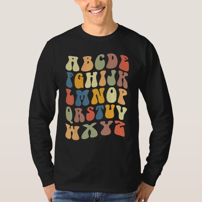 Camiseta Teacher School Alphabet Vintage Retro (Frente)