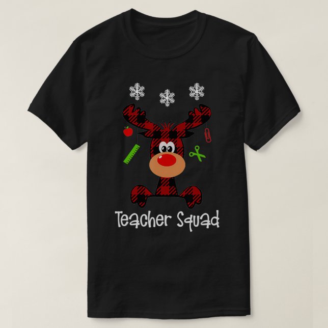 Camiseta Teacher Squad Christmas Reindeer Gift Buffalo Plai (Frente do Design)