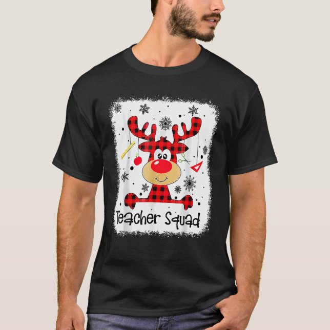 Camiseta Teacher Squad Cute Red Plaid Reindeer Snow  Christ (Frente)