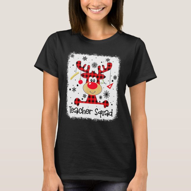 Camiseta Teacher Squad Cute Red Plaid Reindeer Snow  Christ (Frente)