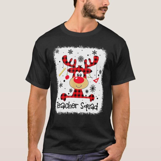 Camiseta Teacher Squad Cute Red Plaid Reindeer Snow  Christ (Frente)
