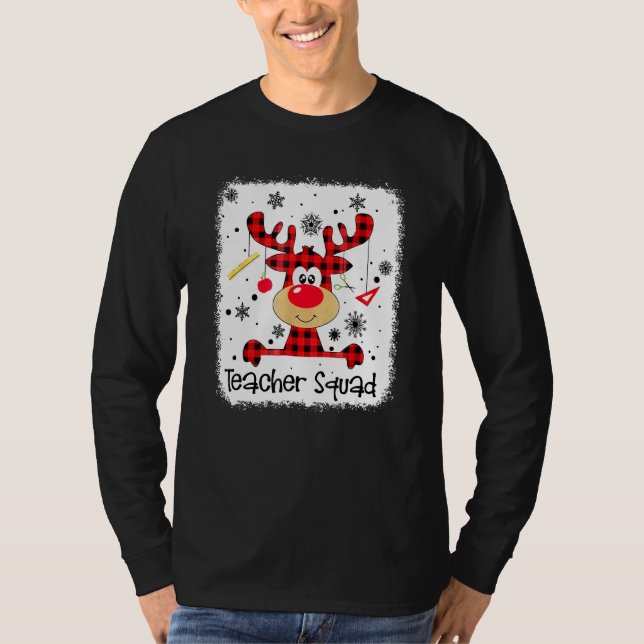 Camiseta Teacher Squad Cute Red Plaid Reindeer Snow  Christ (Frente)