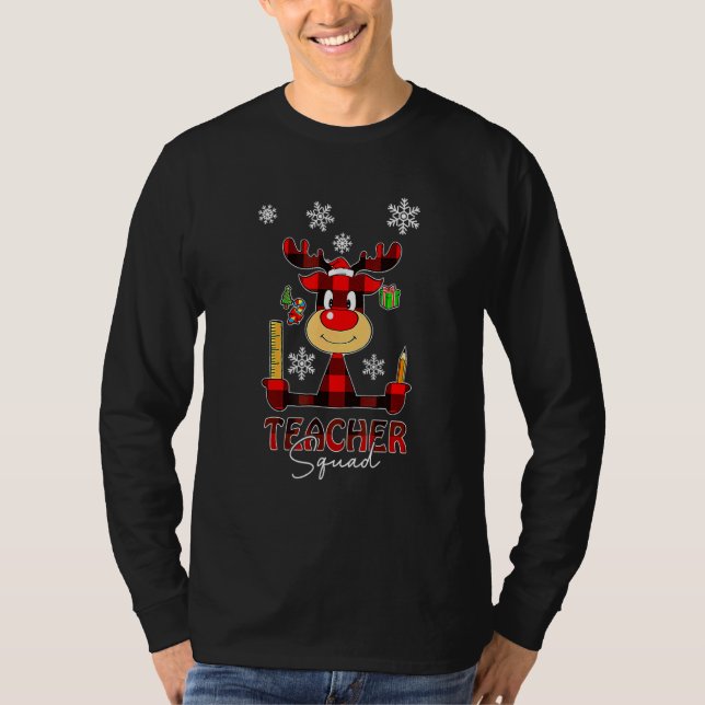 Camiseta Teacher Squad Plaid Reindeer Santa Hat Teacher Chr (Frente)