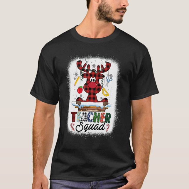 Camiseta Teacher Squad Reindeer Bleached   Teacher Christma (Frente)