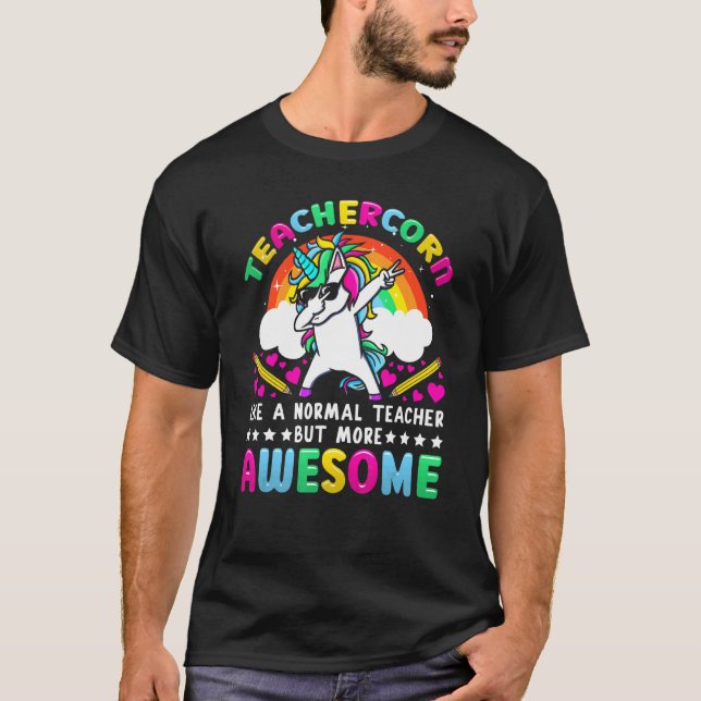 Camiseta Teachercorn Dabbing Unicorn Kindergarten School Te (Frente)