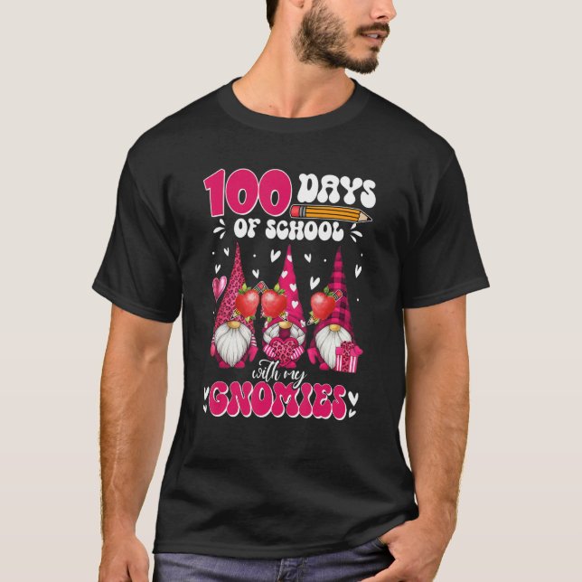 Camiseta Teachers 100 Days Of School With My Gnomies Valent (Frente)
