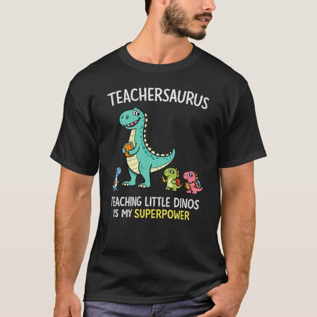 Camiseta Teachersaurus humor de professor com pequenos dino (Frente)