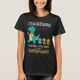Camiseta Teachersaurus humor de professor com pequenos dino