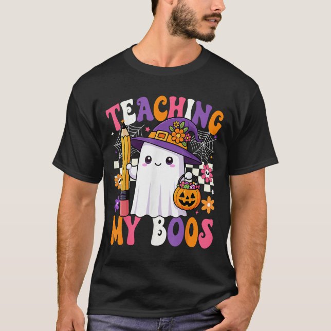 Camiseta Teaching My Boos Ghost Teacher Cute Pencil Hallowe (Frente)