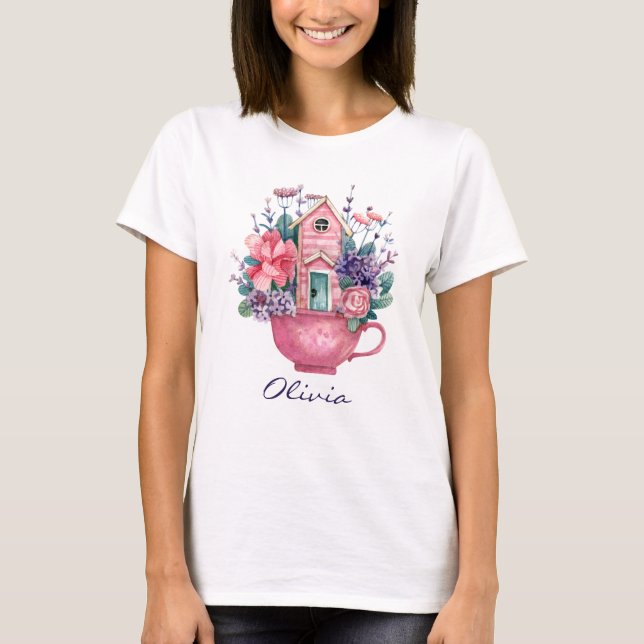 Camiseta Teacup Rosa Fairytalhe House Mulheres Brancas (Frente)