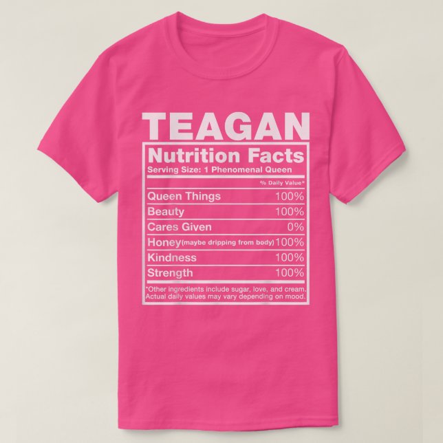 Camiseta Teagan Nutrition FactsTeagan Name Birthday  (Frente do Design)