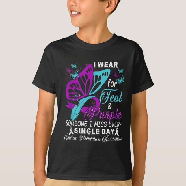 Camiseta Teal And Purple Ribbon Suicide Prevention Awarenes (Frente)