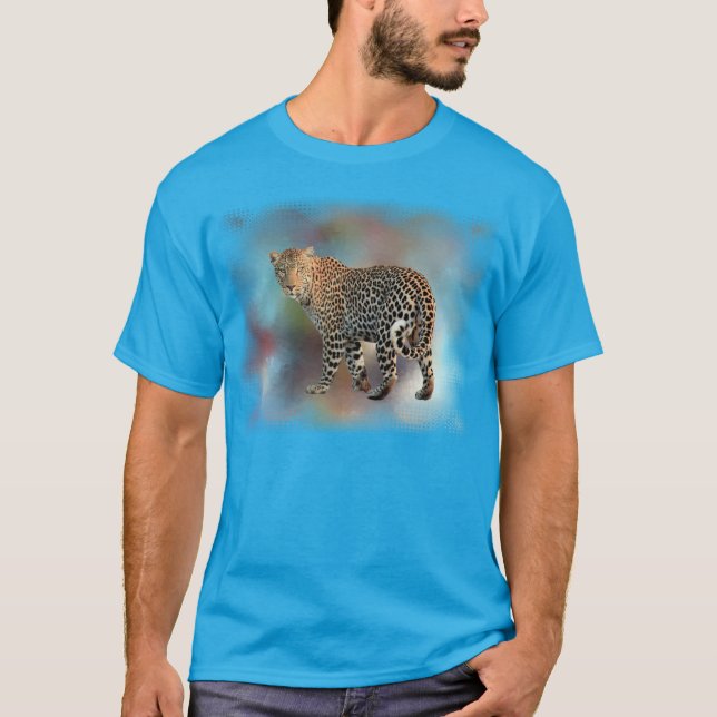 Camiseta Teal Blue Leopard Moderno Elegante Modelo Trendy (Frente)