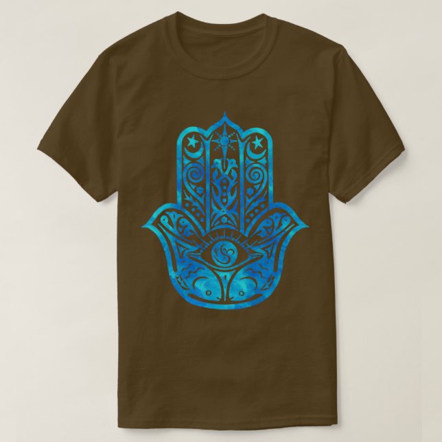 Camiseta Teal Blue Watercolor Hamsa (Frente do Design)