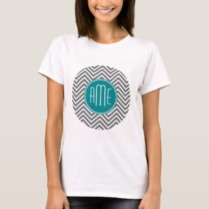 Camiseta Teal Charmala Chevrons Monograma Personalizado