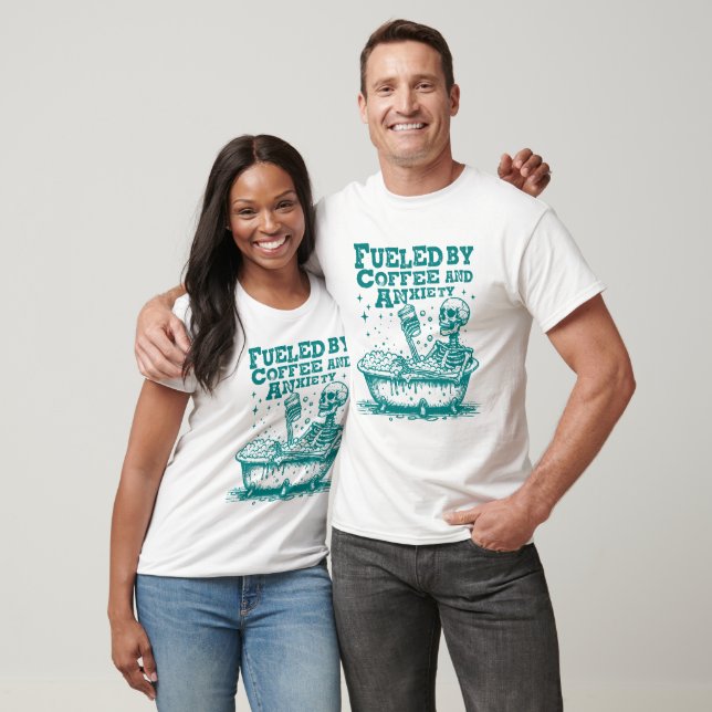 Camiseta Teal Coffee Ansiedade Esqueleto Teto (Unissex)