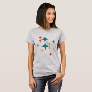 Camiseta Teal de Starburst da Era Atômica do Meio século 