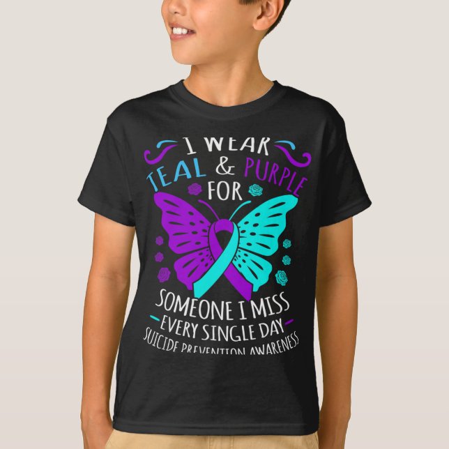 Camiseta Teal E Roxo Feliz Suicídio Apoio À Consciência Gr (Frente)