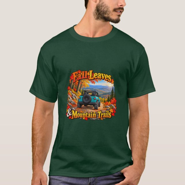 Camiseta Teal_Fall Leaves & Mt Trails (Frente)