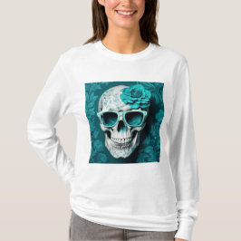 Camiseta Teal Floral 3D Morto Caveira vestindo óculos escur