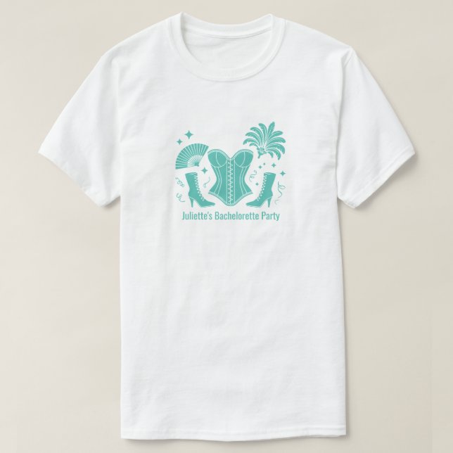 Camiseta Teal Las Vegas Showgirl Bridesmaid Bach Party (Frente do Design)