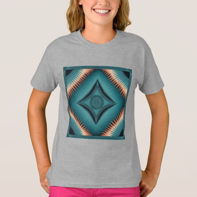 Camiseta Teal Navajo Peach Sunburst (Frente)