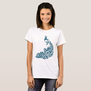 Camiseta Teal Peacock Bold Na moda Art Design