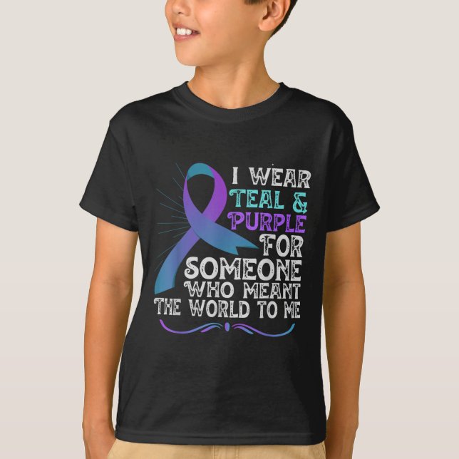 Camiseta Teal Purple Ribbon For Suicide Prevention Awarenes (Frente)