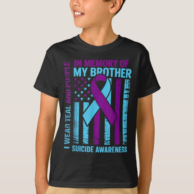 Camiseta Teal Purple Ribbon Suicide Awareness Flag Brother  (Frente)