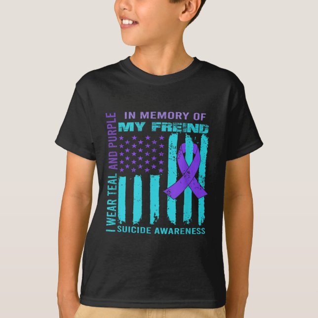 Camiseta Teal Purple Ribbon Suicide Awareness Flag Freind B (Frente)