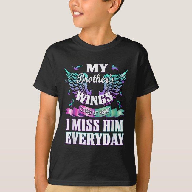 Camiseta Teal Purple Ribbon Suicide Awareness Flag I Miss M (Frente)