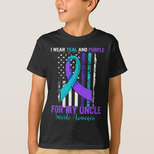 Camiseta Teal Purple Ribbon Suicide Awareness Flag Uncle  (Frente)