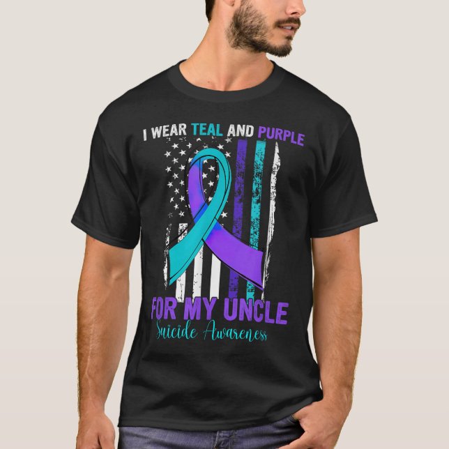 Camiseta Teal Purple Ribbon Suicide Awareness Flag Uncle  (Frente)