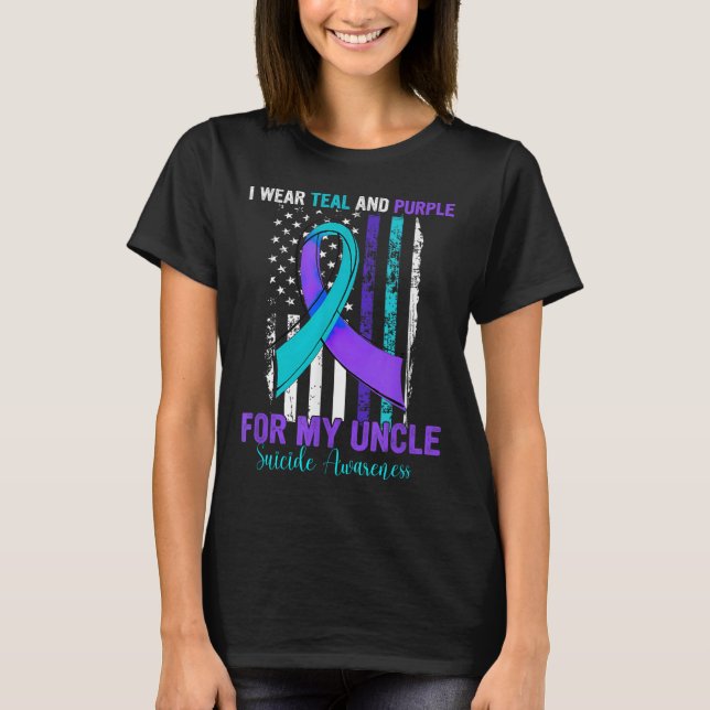 Camiseta Teal Purple Ribbon Suicide Awareness Flag Uncle  (Frente)