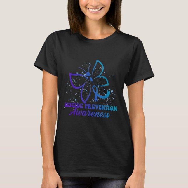 Camiseta Teal Purple Semicolon Dragonfly Suicide Prevention (Frente)