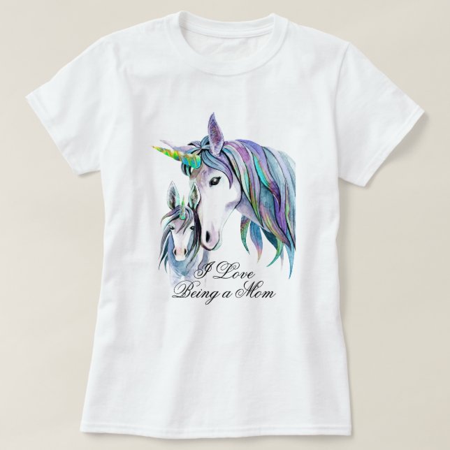 Camiseta Teal Purple Unicorns Mãe e Filho (Frente do Design)