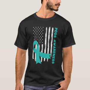 Camiseta Teal Ribbon American Flag PCOS Mês de Sensibilizaç