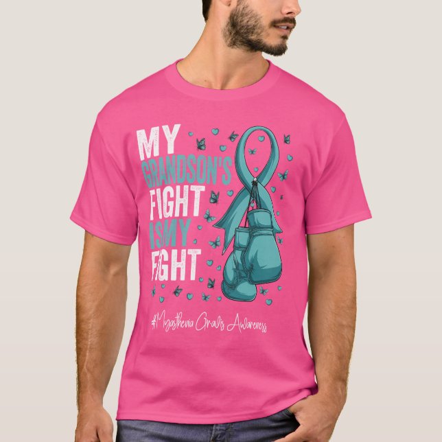 Camiseta Téal Ribbon Avô Miastenia Gravis Consciência (Frente)