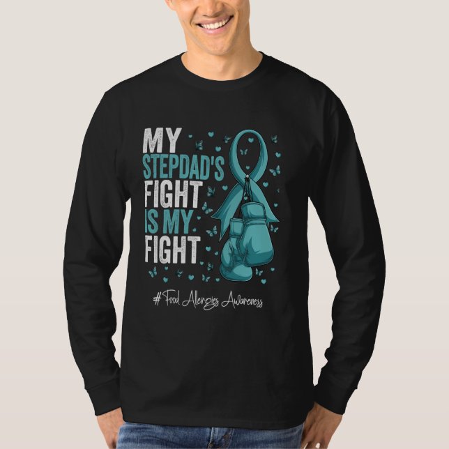 Camiseta Teal Ribbon Stepdad Comida Alergia Consciência (Frente)