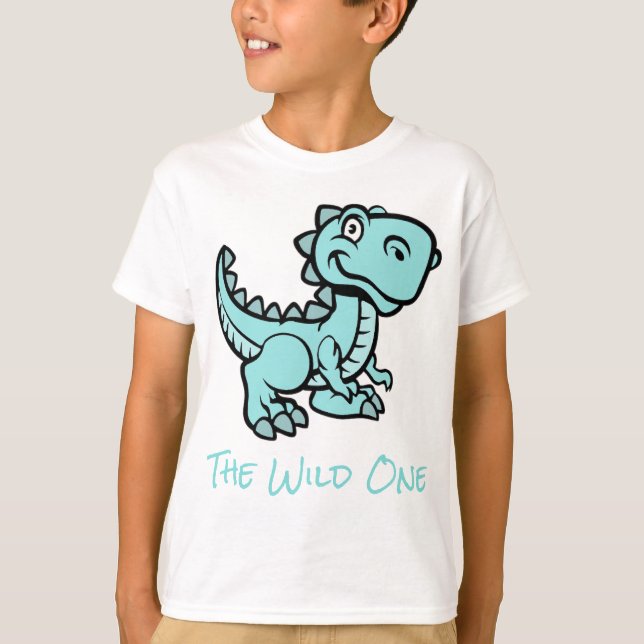 Camiseta Teal T Rex Dinossaur Nome Personalizado (Frente)