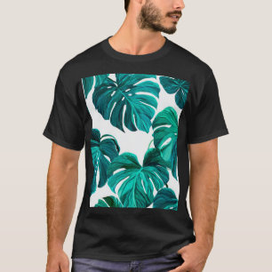 Camiseta Teal Tropical Monstera Leaf Seamless Pattern Art