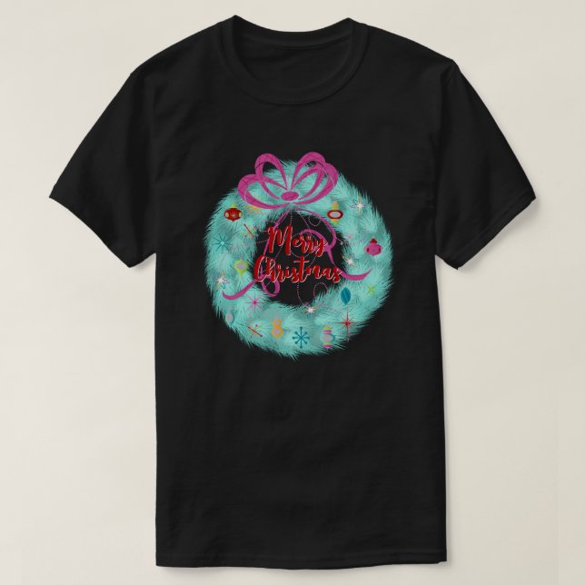 Camiseta Teal Wreath Retro Natal (Frente do Design)
