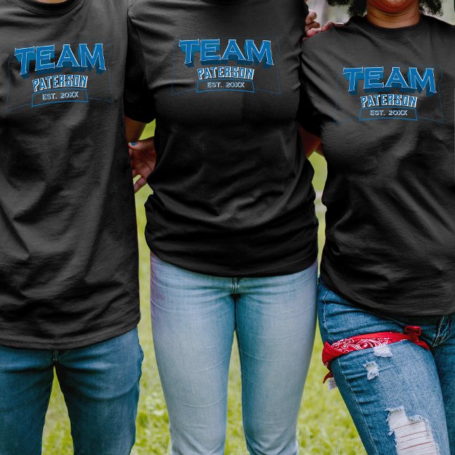 Camiseta Team Blue Family Name Custom Sports Simple Black (Criador carregado)