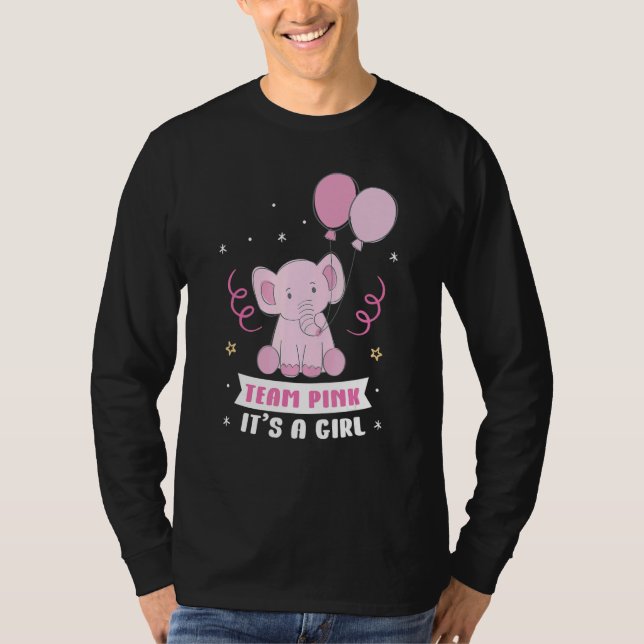 Camiseta Team Blue It's A Girl Pregnancy Elephant Gender Re (Frente)
