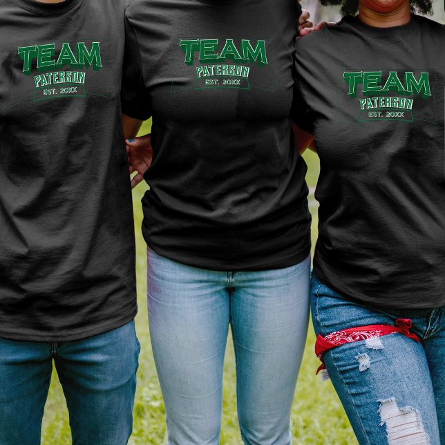 Camiseta Team Green Family Custom Name Sports Crew Black (Criador carregado)